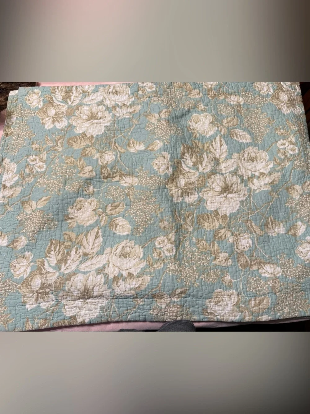 Laura Ashley Floral Quilted Pillow Two Shams Standard  Blue Cotton Cottagecore